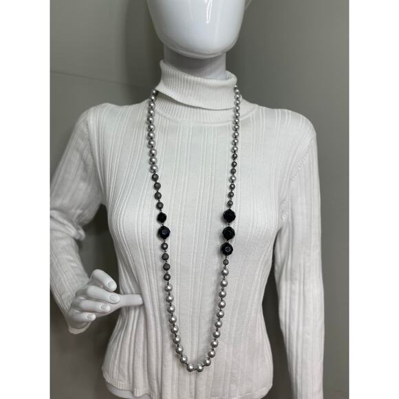 Furla Italy Italian beaded necklace gray and black beads long, wrappable jewelry - Picture 12 of 16